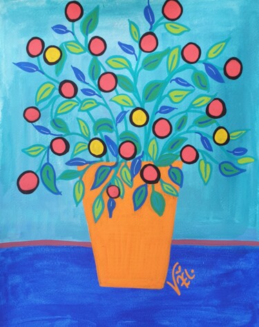 Painting titled "Pommes d'amour" by Kaël, Original Artwork, Acrylic Mounted on Wood Panel