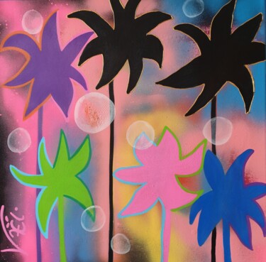Malarstwo zatytułowany „Pink Holidays” autorstwa Kaël, Oryginalna praca, Akryl Zamontowany na Drewniana rama noszy
