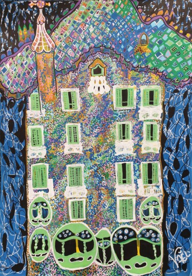 Drawing titled "Rêve de Gaudi l'ori…" by Kaël, Original Artwork, Gouache Mounted on Wood Panel