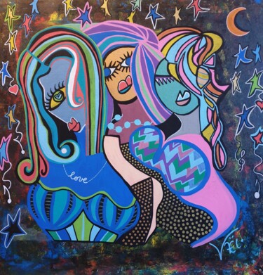 Painting titled "Soirée filles" by Kaël, Original Artwork, Acrylic Mounted on Wood Stretcher frame