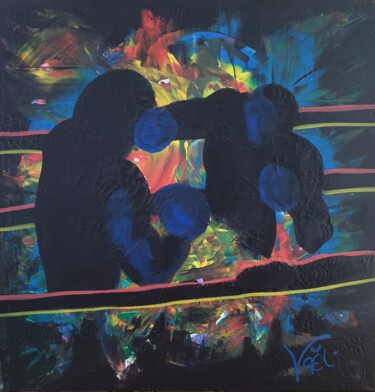Peinture intitulée "Combat de boxe" par Kaël, Œuvre d'art originale, Acrylique Monté sur Châssis en bois