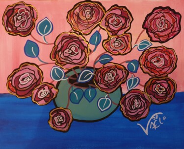 Painting titled "Bouquet de pivoines" by Kaël, Original Artwork, Acrylic Mounted on Wood Panel
