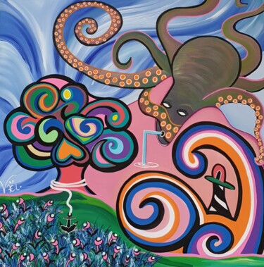 Painting titled "Tentacula" by Kaël, Original Artwork, Acrylic Mounted on Wood Stretcher frame