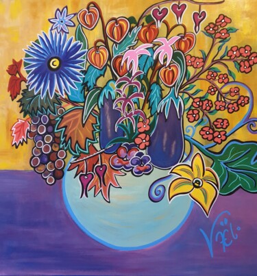 Painting titled "Bouquet d'automne" by Kaël, Original Artwork, Acrylic Mounted on Wood Stretcher frame