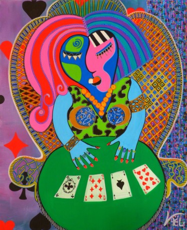 Peinture intitulée "La diseuse de bonne…" par Kaël, Œuvre d'art originale, Acrylique Monté sur Châssis en bois