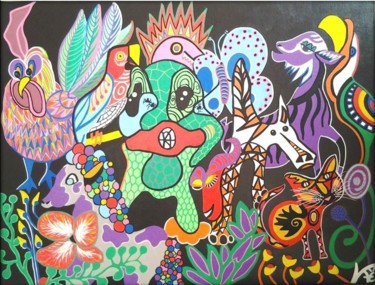 Peinture intitulée "Animaux psychédéliq…" par Kaël, Œuvre d'art originale, Acrylique