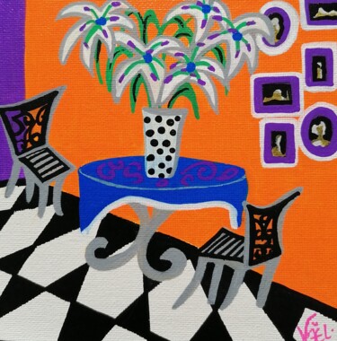 Petit salon Peinture intitulée "Petit salon" par Kaël, Œuvre d'art originale, Gouache Monté sur Carton