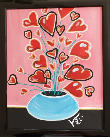 Peinture intitulée "Petits cœurs devien…" par Kaël, Œuvre d'art originale, Acrylique Monté sur Panneau de bois