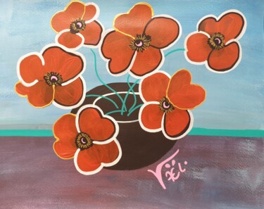 Peinture intitulée "Romantics flowers" par Kaël, Œuvre d'art originale, Acrylique Monté sur Panneau de bois