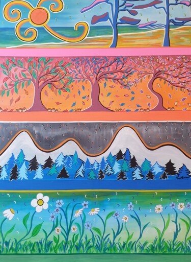 Peinture intitulée "Les quatre saisons" par Kaël, Œuvre d'art originale, Acrylique Monté sur Châssis en bois