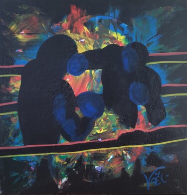 Combat de boxe Peinture intitulée "Combat de boxe" par Kaël, Œuvre d'art originale, Acrylique Monté sur Châssis en bois