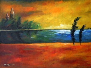 Painting titled "Красный пейзаж" by Kaha Hinveli, Original Artwork, Oil