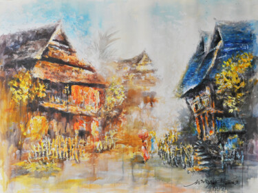 绘画 标题为“古镇系列-傣族村寨” 由凯 邓, 原创艺术品, 丙烯