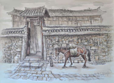 绘画 标题为“古镇系列-客栈前” 由凯 邓, 原创艺术品, 水彩