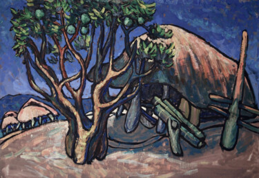 Malerei mit dem Titel "西盟佤山系列-门前的橘子树" von Kai Deng, Original-Kunstwerk, Gouache