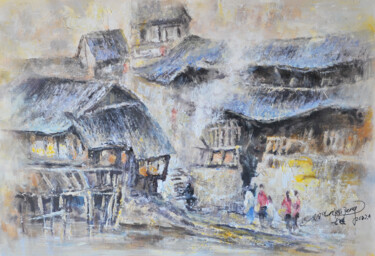 Pintura intitulada "古镇系列-凤凰小镇" por Kai Deng, Obras de arte originais, Acrílico