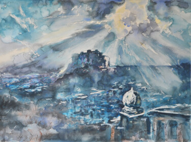 Malerei mit dem Titel "旅行系列-焦特布尔的云" von Kai Deng, Original-Kunstwerk, Aquarell