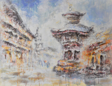 Painting titled "旅行系列-尼泊尔巴德岗广场" by Kai Deng, Original Artwork, Acrylic