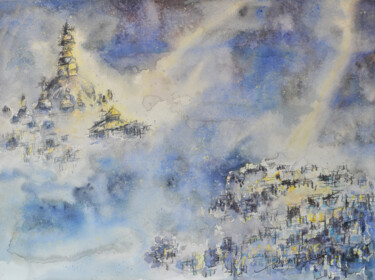 绘画 标题为“旅行系列-尼泊尔斯瓦扬布纳寺” 由凯 邓, 原创艺术品, 水彩