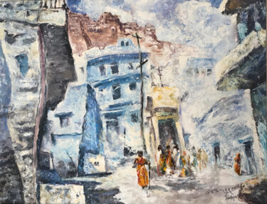 Painting titled "旅行系列-梅兰加尔的街道" by Kai Deng, Original Artwork, Acrylic