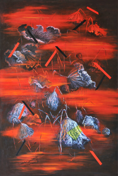 Pittura intitolato "荷系列-立冬-4号" da Kai Deng, Opera d'arte originale, Acrilico