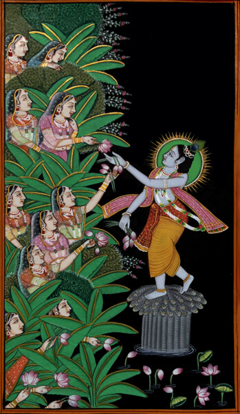 Malarstwo zatytułowany „Krishna With Gopi” autorstwa Kailesh Jee, Oryginalna praca, Akwarela