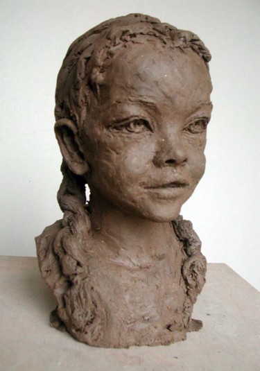 Sculpture intitulée "Fille aux nattes" par Kainou, Œuvre d'art originale, Terre cuite