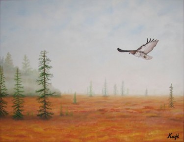 Painting titled "Red-tailed hawk" by Kaji, Original Artwork, Oil