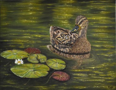 Pintura titulada "Duck and lily pad" por Kaji, Obra de arte original, Otro