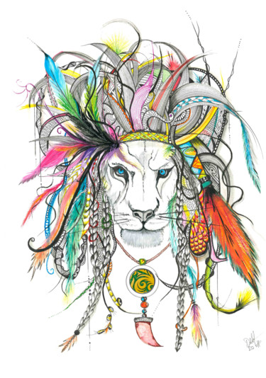 Dessin intitulée "lion 1" par Delphine Richard, Œuvre d'art originale