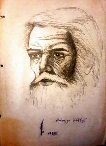 Dessin intitulée "Le Senior en 2068" par Kakha Kolkhi, Œuvre d'art originale, Crayon