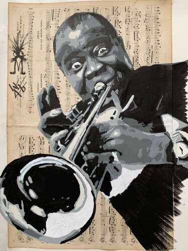 Pittura intitolato "Louis Armstrong" da Kako, Opera d'arte originale, Pennarello
