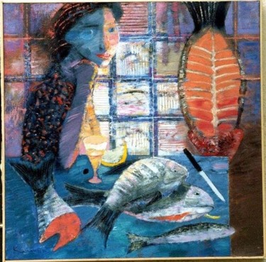 Peinture intitulée "Fishes" par Sergei Kalachev, Œuvre d'art originale