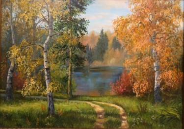 Картина под названием "Осенний пейзаж" - Дарья Калашникова, Подлинное произведение искусства, Масло Установлен на Деревянная…