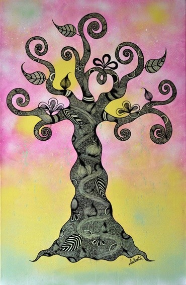 Peinture intitulée "* LOVE TREE *" par Kaliart, Œuvre d'art originale, Huile