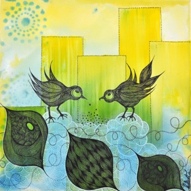 Peinture intitulée "* BIRDS TALK *" par Kaliart, Œuvre d'art originale, Huile