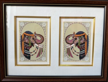 Картина под названием "Camel Bone Rajastha…" - Kalika Handicrafts Kalika Handicrafts, Подлинное произведение искусства, Аква…