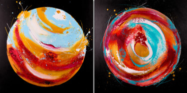 Two colored circles Peinture intitulée "Two colored circles" par Miku, Œuvre d'art originale, Acrylique