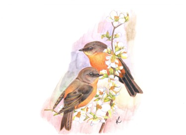 Zeichnungen mit dem Titel "Birds on Valentine'…" von Kalli Horn, Original-Kunstwerk, Bleistift