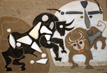 Collagen mit dem Titel "A Fight with Bulls 2" von Kalin Balev, Original-Kunstwerk