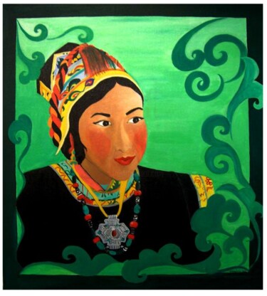 Painting titled "A girl from tibet" by Kalsang Dickyi, Original Artwork