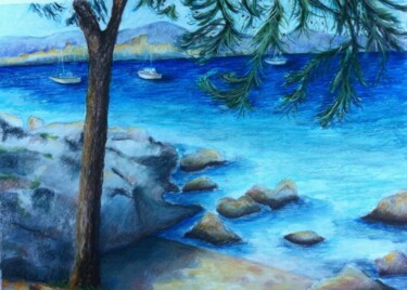 Painting titled "Vue mer" by Kaly Aravny, Original Artwork, Pastel