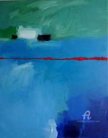 Pintura intitulada "Ligne rouge" por Kam Bendi, Obras de arte originais, Óleo