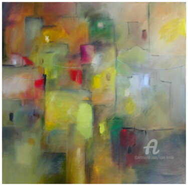 Painting titled "Façades colorées II" by Kam Bendi, Original Artwork, Oil