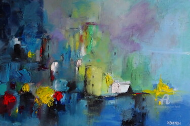 Painting titled "Port de La Rochelle" by Kam Bendi, Original Artwork, Oil Mounted on Aluminium