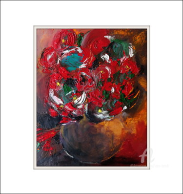 Painting titled "Roses rouges" by Kam Bendi, Original Artwork, Oil