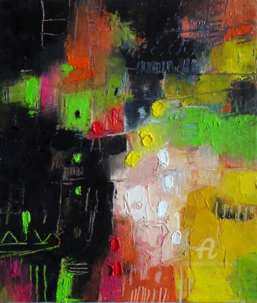 Painting titled "Sans titre 2" by Kam Bendi, Original Artwork, Oil Mounted on Cardboard