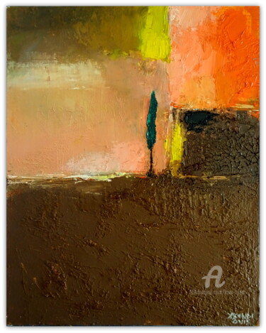 Painting titled "Debout ,solitaire e…" by Kam Bendi, Original Artwork, Oil Mounted on Cardboard