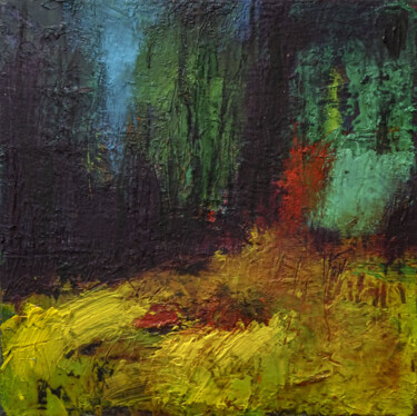 Painting titled "Paysage clair-obscur" by Kam Bendi, Original Artwork, Oil Mounted on Cardboard