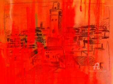Pintura titulada "La ville rouge" por Kam Bendi, Obra de arte original, Acrílico